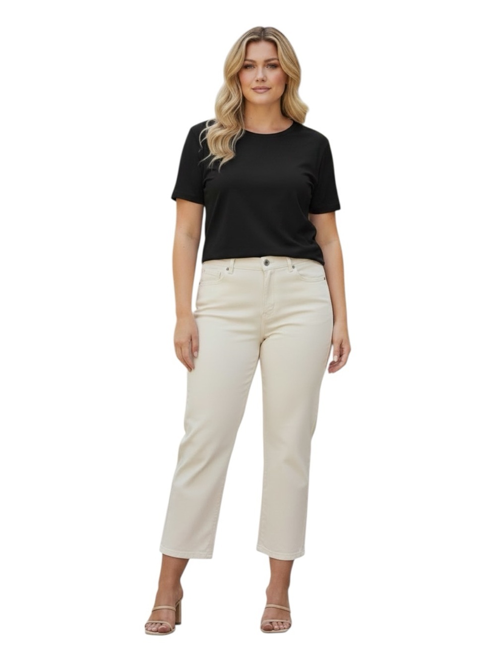 Old Navy Plus Size 28 Cream Cropped Straight Jeans High-Rise
